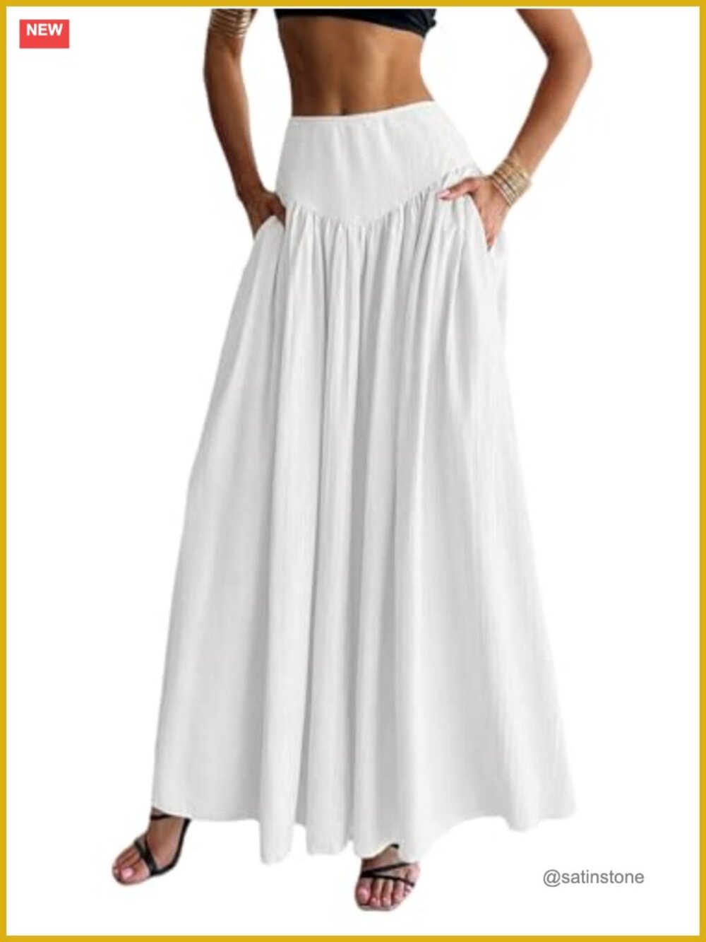 Women's Boho Flowy Flared Ruffle Maxi Skirt High Waisted Pleated
